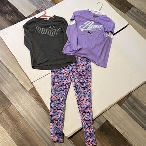 LIKE NEW, Girl’s Puma matching set spandex pants w/ two tops US size 10/12